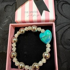 Tiffany & Co. Turquoise Heart Charm Silver Bead Bracelet